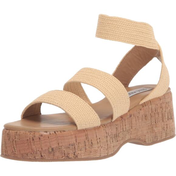 Steve Madden Women Sashes Ankle Strap Wedge Heel Sandals Size US 6M Beige Raffia - Picture 1 of 6